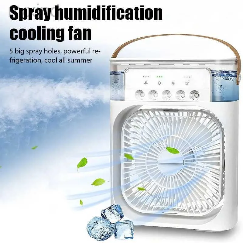 MV6O Electric Fans 2024 Ny luftkonditionering Air Cooler Water Cooling Spray Fan USB Desktop Firidification Fan Mini Air Cooling Fan With Night Light D240429