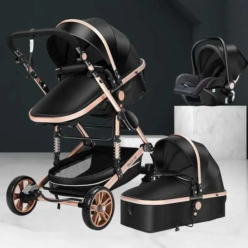 Bebek Babası# Baby Stoller 3'ü 1 arada katlanır çift taraflı çocuk dört sezon Kinderwagen Yeni doğan seyahat için yüksek manzara q240429