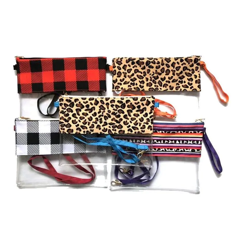 Depolama çantaları kadın leopar shoder pvc torba taşınabilir şeffaf su geçirmez crossbody cüzdan ızgara leoparları tahıl çanta damla dağıtım dhil9