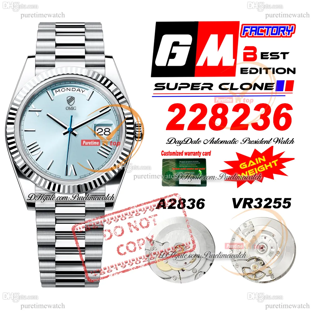 228236 Daydate A2836 VR3255 Automatic Mens Watch GMF V3 Ice Blue Diamond Diam