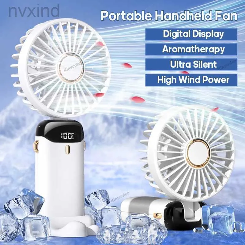 Os ventiladores elétricos Recarregam o ventilador portátil Mini Fan USB Hold Hold Pocket Fan com Data Disply Table Stand Home Air Condicionador D240429