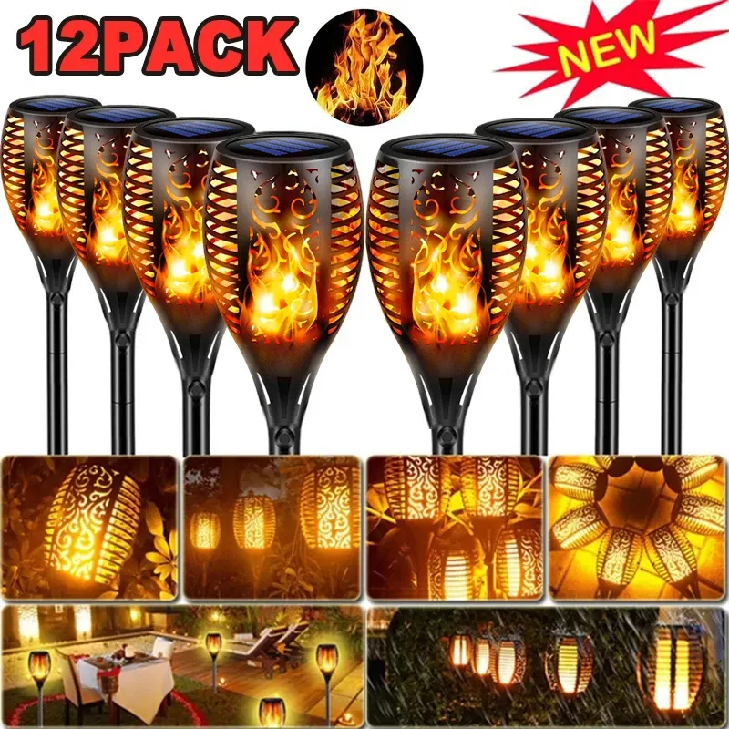 Decoraties 12Pack Flikkering Flame Solar Torch Lights Solar Lights Outdoor Landschap Decoratie verlichting Tuin Patio Pathway Waterdicht