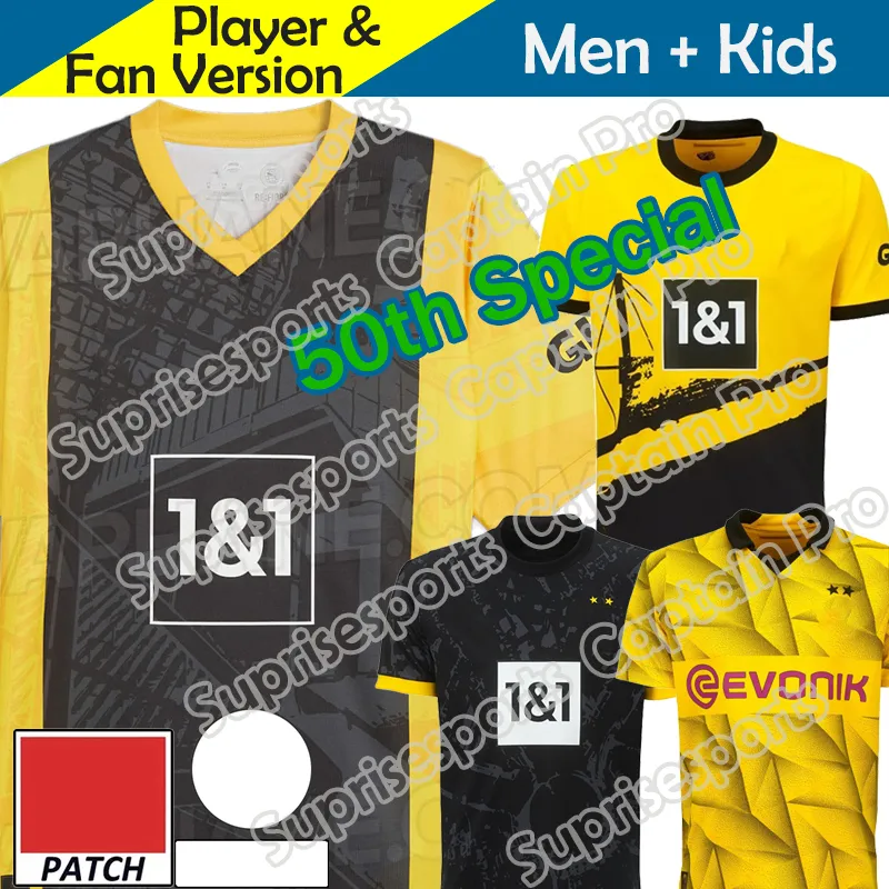 Dortmunds 50th Anniversary Special 23 24 24 футбольные майки детские комплекты четвертый 4 -й Sancho 2024 Cup Trikot Football Room Home Away Third Haller Reus Brandt Sets Plus Size 4xl