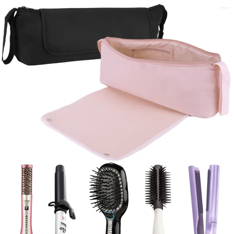 Bolsas cosméticas 2 en 1 secador de cabello portátil Organizador de viajes con herramientas de colgantes resistentes al calor de la alfombra impermeable para rizar el hierro plano