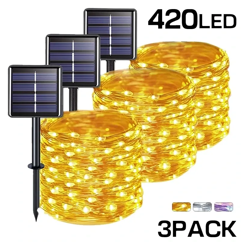 Dekoracje 5M/10M20 m30/40M Outdoor Solar LED Copper Drut Fairy Light For Garden Świąteczny wieniec Dekoracja Bożego Narodzenia