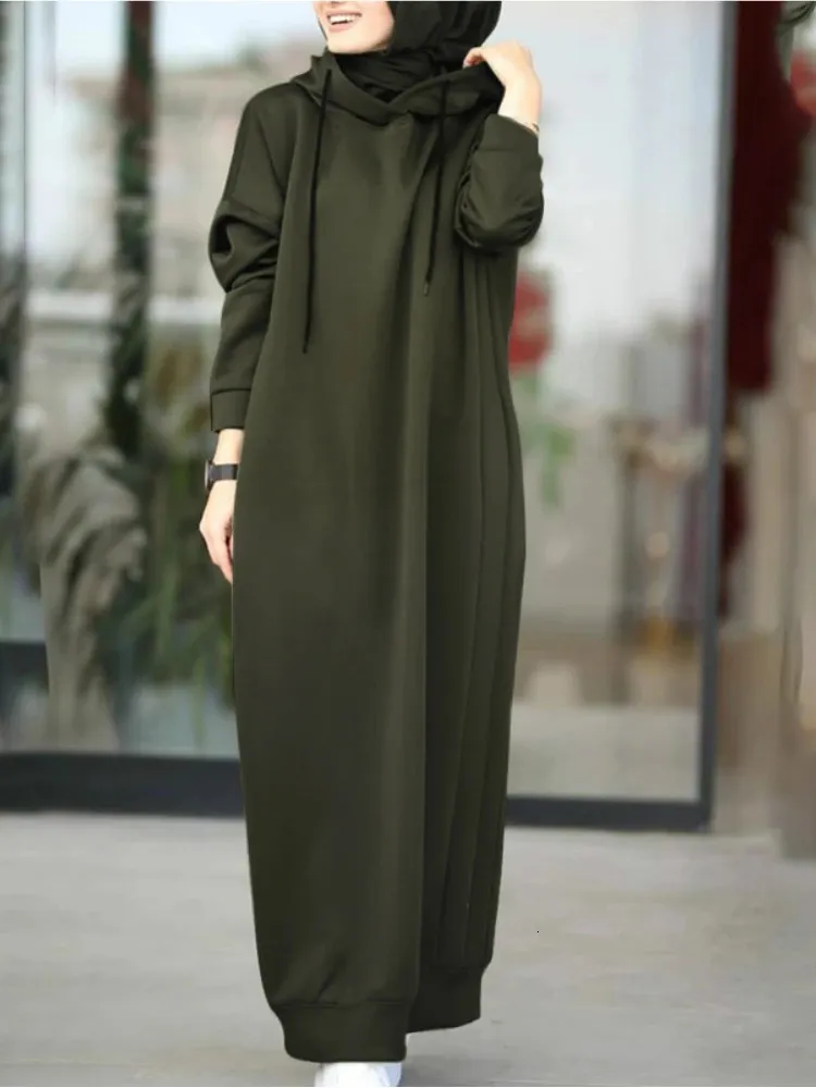 Мусульманское платье Женское толстовка Стильные толстые толчки с длинным рукавом макси.