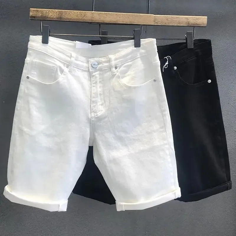Sommermenschen losen gerade Denim Shorts weiße schwarze lässige Knielänge Jeans Shorts 240428