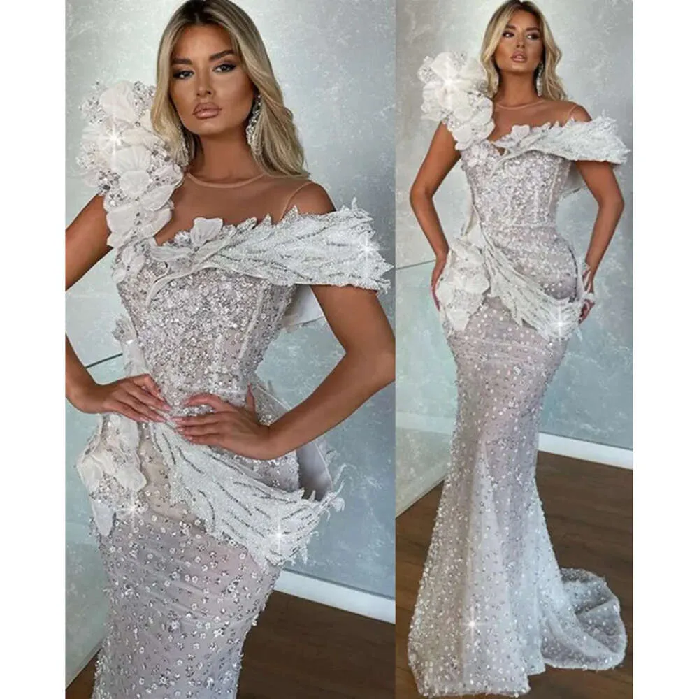 EBI Aso size Plus Abic Scintose Mermaid Sexy Wedding Wedding Abito Sheer Neck Abiti da sposa in perline Abiti ZJ ES