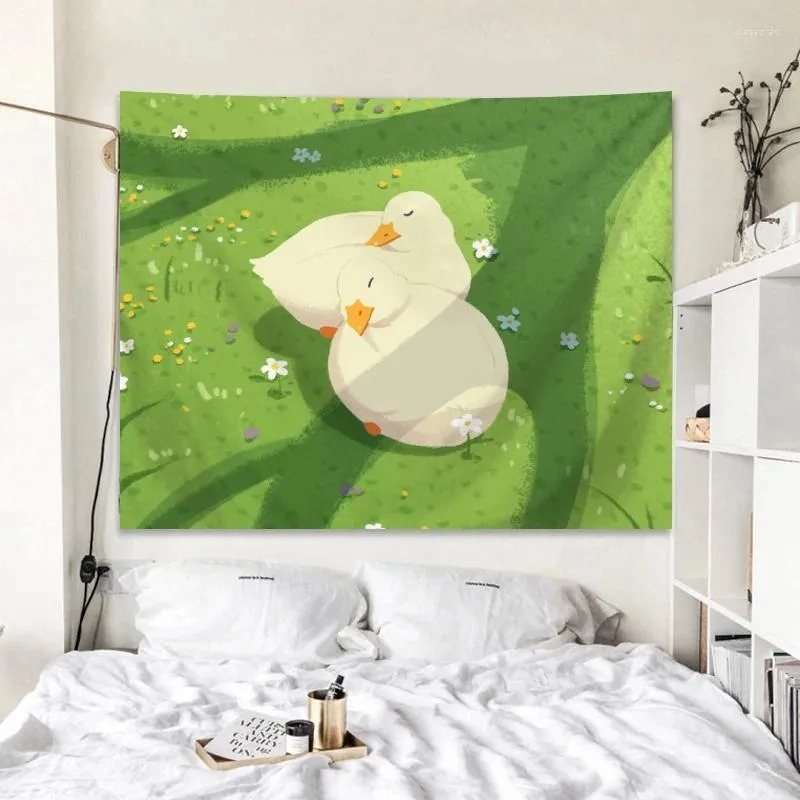 Tapestries cartoon anime tapijt tapijt met handgeschilderde eend decoratieve achtergrond achtergrond stoffen genezingssysteem slaapkamer bedmuur hangende ins