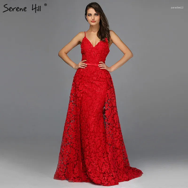Vestidos de festa mais recente design Red sem mangas sexy noite 2024 Flores artesanais Pearls Sereia vestido formal serene colina la70003