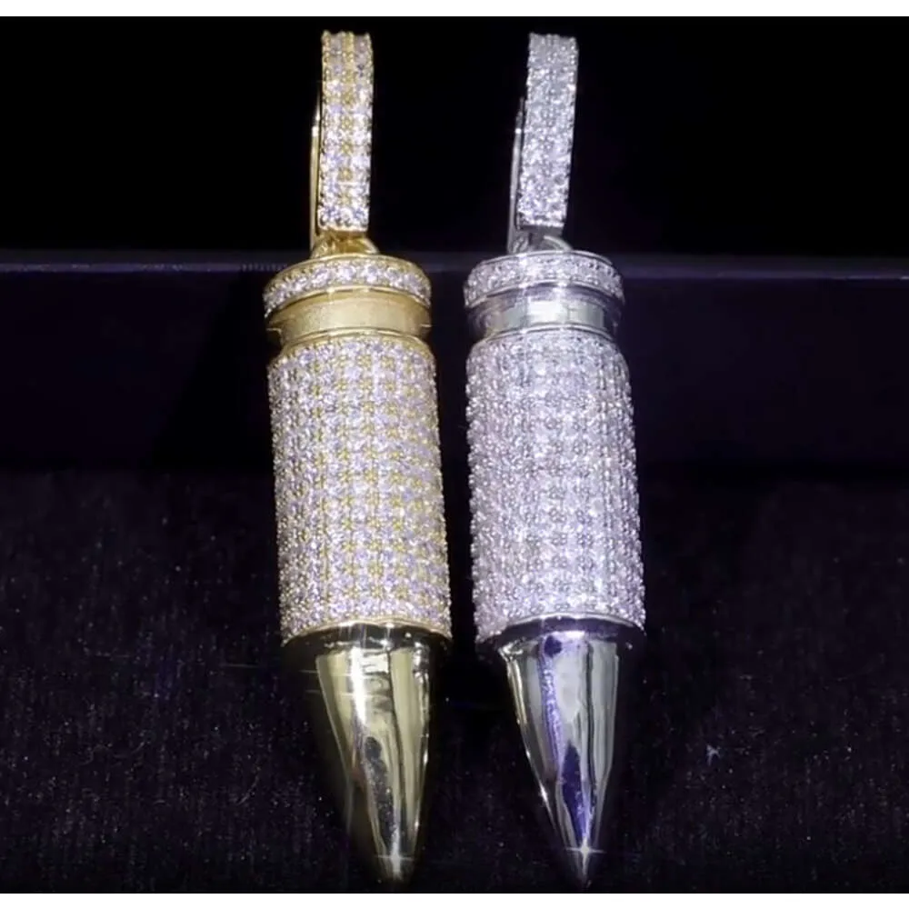 Bullette a sospensione da proiettile personalizzate hip hop vvs moissanite gioielli in argento ghiacciato a base di gioielli a pendantdesigner