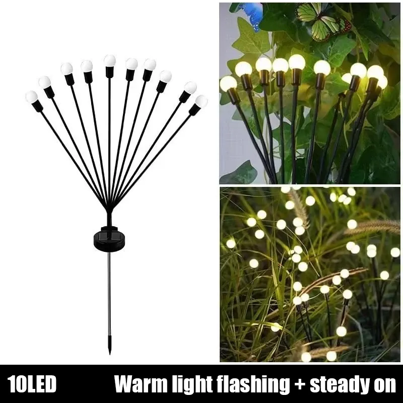 Dekoracje 10/8/6LED Solar Light Outdoor Outdoor Ogród Lampy krajobrazowe Fajerwork Firefly Lampy Lampy wiejskie domy balkonowe lampa