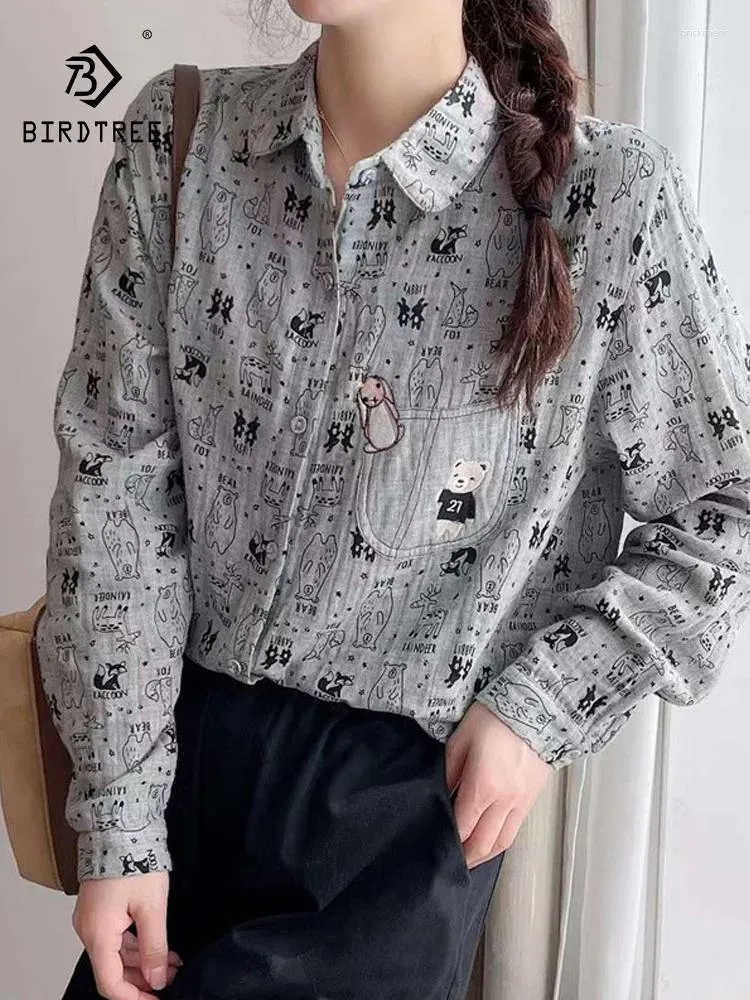 Женские блузки весенняя хлопчатобумажная рубашка с печеночной печать