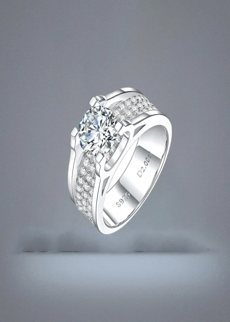 Luxo 1 quilates 2 quilates Moissanite Man Ring Jóias finas 925 Sliver Wedding Infinity Rings35504904954228