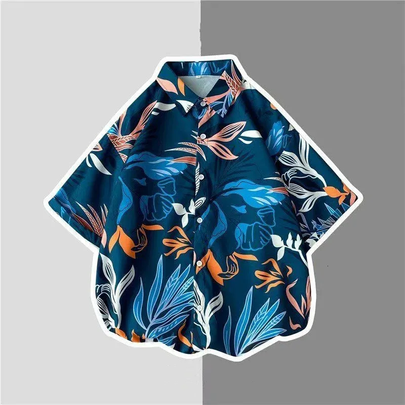 Vintage Blumen kurzärmelige Männer Urlaub Strand Hawaiian Shirt Fashion Casual Lose Button Printed Sun Protection Clothing Tops 240428