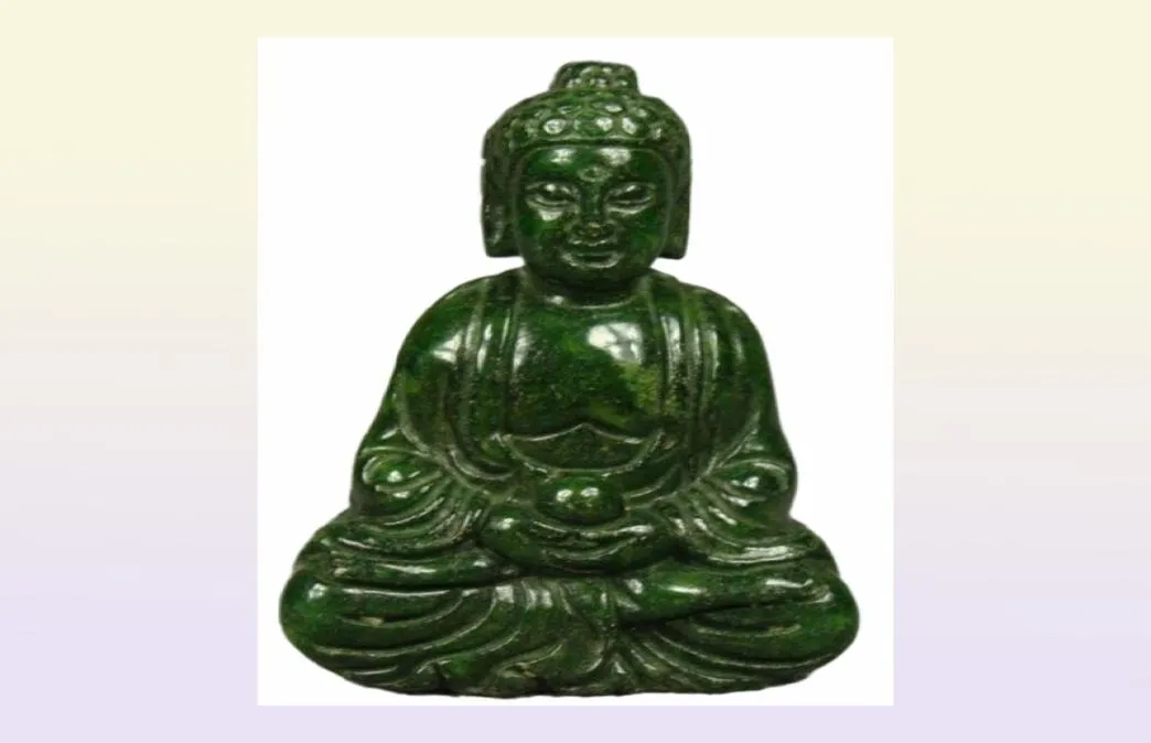 Hela billiga kinesiska gamla handarbeten Green Jade Carving Buddha Pendant Netsuke91211042473724
