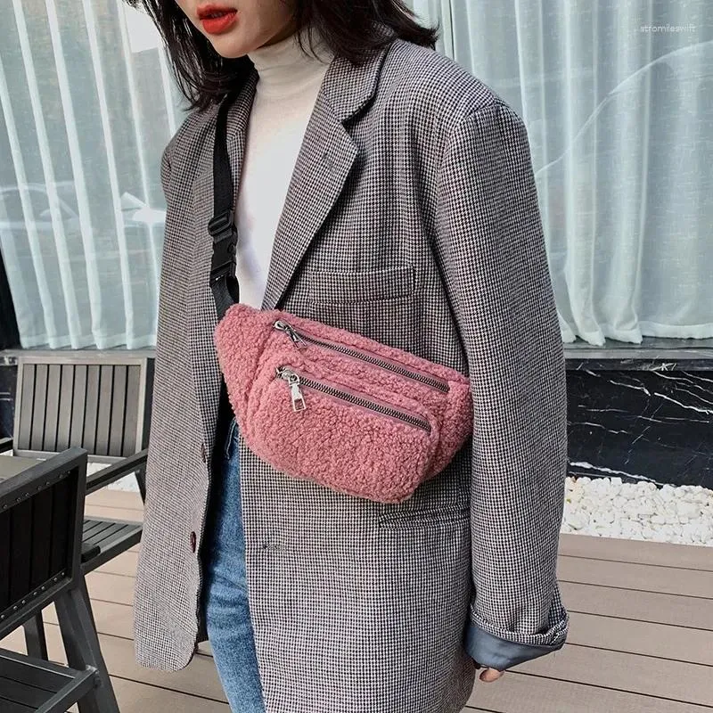 Depolama Çantaları Peluş Kadın Bel Çanta Düz Renk Kemer Crossbody Marka Tasarımcısı Kadın Fanny Paketi Muz Kalça Çanta