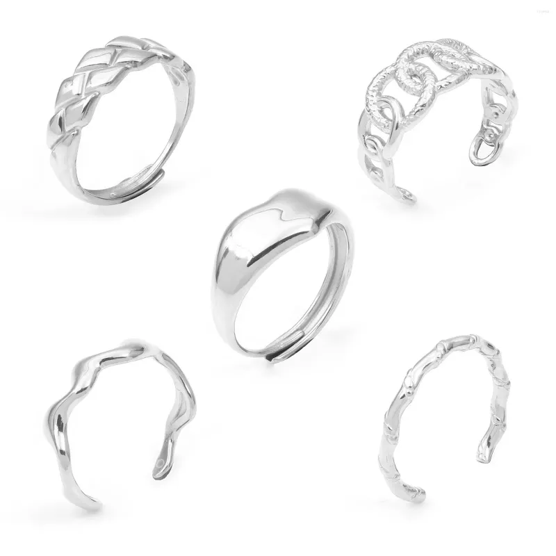 Pierłdy ślubne Srebrny kolor stal nierdzewnych Otwarty pierścionek dla kobiet Rhombus Cross Heart Wave Vintage Biżuter Prezent Rozmiar 8.5