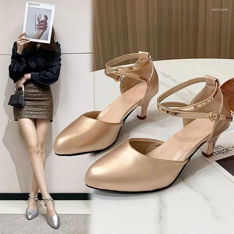 Dress Shoes Champagne Ladies High Heel 2024 Solid Color Simple Women's Commuting Office Summer Sexy Pointed Teen Female Shoe