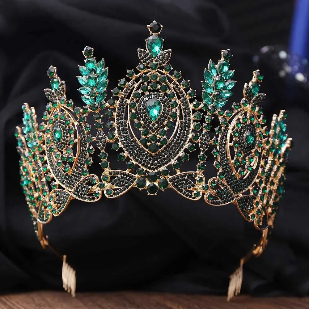 Emerald Gold Tiara Royal Wedding Bride Bridal Pageant Crown Rhinestone Birthday Green Crystal Bridal Tiara, Gold Rhinestone Wedding Crown - Etsy main image 2