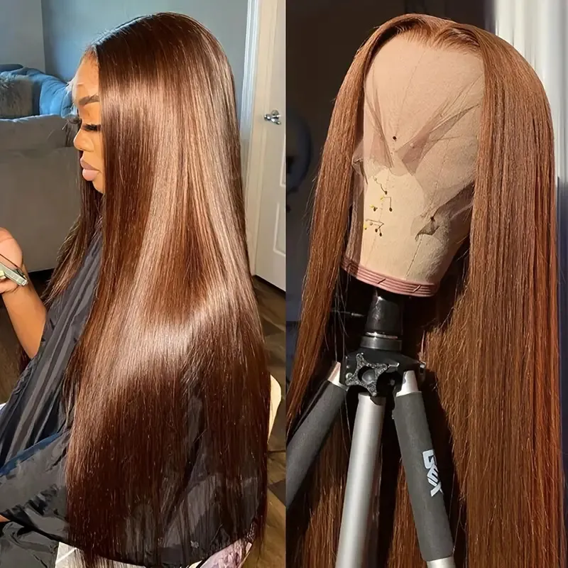 Front Lace Human Hair European och American Wig African Chocolate Human Hair's Long Straight Hair Full Wig Wig Wig Wig High Temperatur Silk Perk Passist Hårprodukter