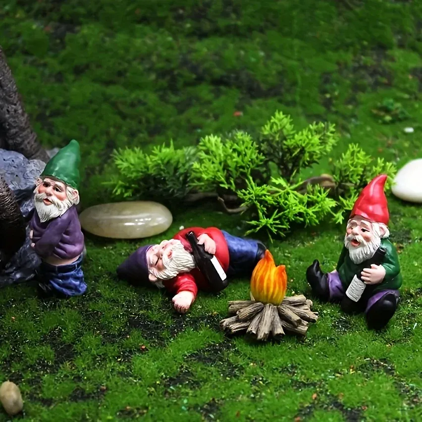 Décorations 4pcs, ornements de statue naine ivre, gnomes miniatures décoration de paysage de la résine de résine en plein air