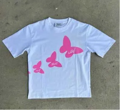 T-shirt pour femmes Modèle d'impression de papillon de mode Small Small Fresh Simple Short à manches Y2k Street Street Coton Round Cou Round T-shirtl2403