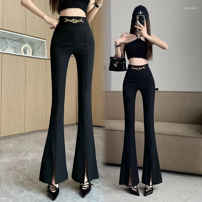 Damesbroek Zwart Flare Suit Vrouwen Lente zomer veelzijdige hoge taille Kantoor Lady Slim Split Casual Floor Mop Work broek