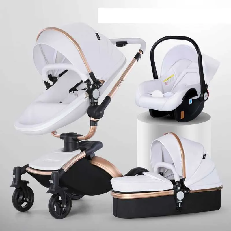 Strollers# Baby Stroller 3-in-1 Deluxe Plum Geschikt voor Strollers PU Leather High Landscape 360 ​​graden Roterende Babystoel Shell Q240429