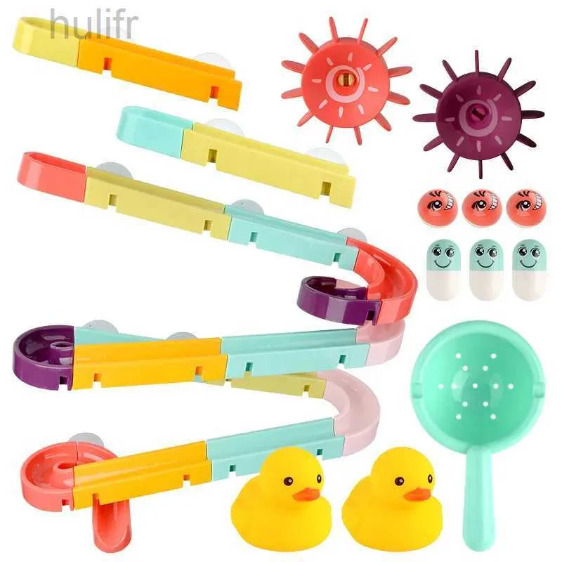 Sable Player Water Fun Diy Baby Bath Toys Run Assemblage Track Bathroom Water Water Game For Children Bathtub Bath douche Kids Play Water Spray Toy Set Kids D240429