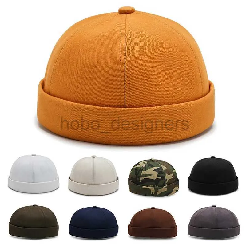 Beanie/Skull Caps Vintage Mens Summer Cotton Brimless Skullies Cap Solid Color Street Portable Docker Hats Multipurpose Beanie Hat Hip Hop Hats d240429