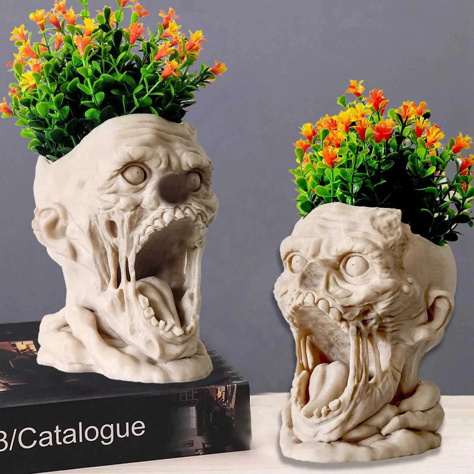 Piantatrici vasi di fiori gotici Terrificante scultura scheletro pianta carnosa in resina creativa giardino casa vaso artigianato decorazione desktop q240429