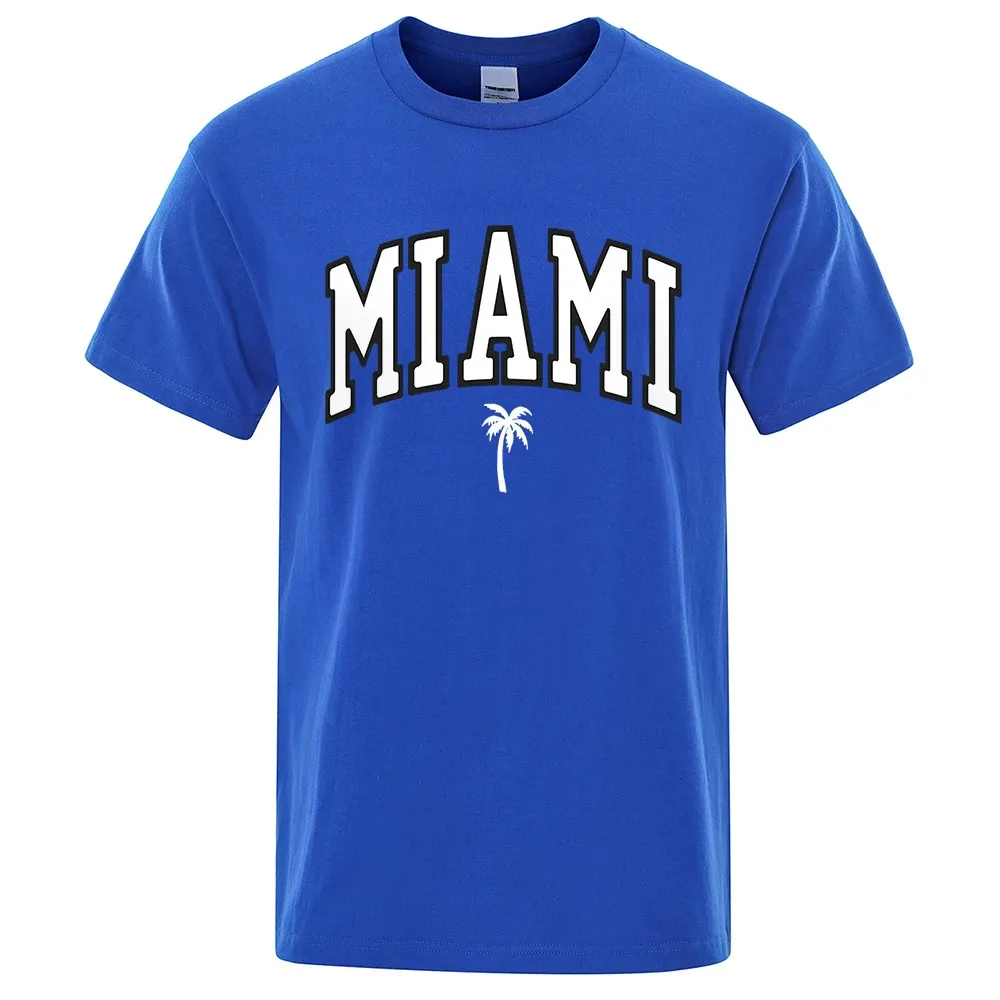 Miami Seaside City Street Lettre t-shirts hommes femmes Créativité Vêtements surdimensionnés Tshirts en vrac Coton Colaire courte 240425