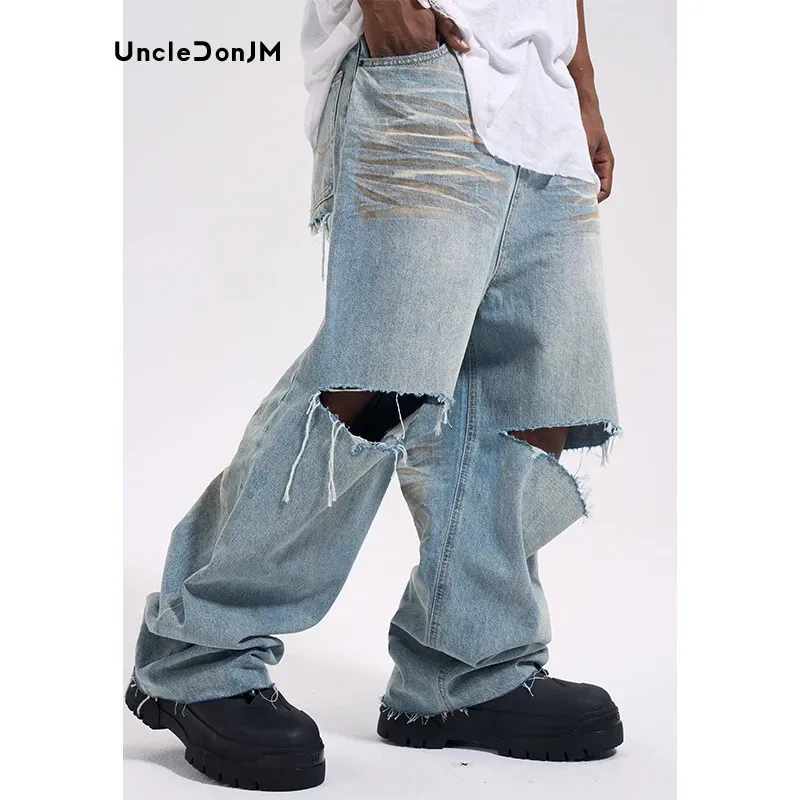 Ripped Knee Wide Leg Denim Jeans | DHgate