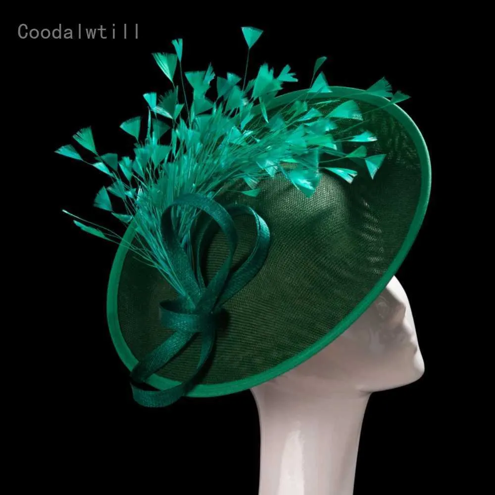 Chapéus de aba larga Chapéus de balde verde sinamy fascinador chapéu de casamento feminino headwears party headwearwares feminino kendrucky raça fascinadora clipe de cabelo capeau y240426