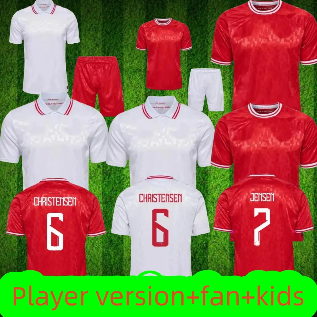 Nowy model 1: 12024 Duńska koszulka piłkarska 24 25 Europejska Eriksson's Red White Kjaer Hojbjerg Christensen Skov Olsen Braithwaite Dolberg Football Shirt Wersja gracza