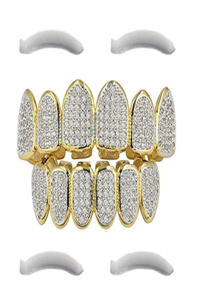 24K vergulde hiphop grillz boven- en onderste grills voor mondtanden 2 extra vormstaven elke stijl66222232