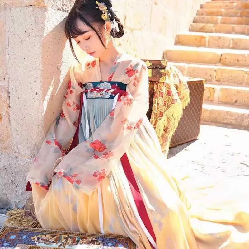 Etniska kläder kinesiska traditionella stil Hanfu Summer Womens Fairy Dresses Folk kostym tjej Dise Tang Dynasty Princess Cosplay kläder