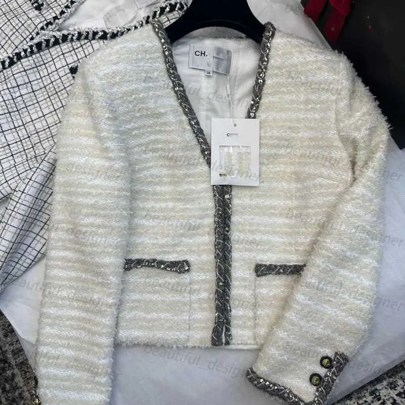 Kvinnors jacka designer tidigt på våren ny kändis tung industri vävande handgjorda diamant mild och mångsidig tjock tweed -kappa