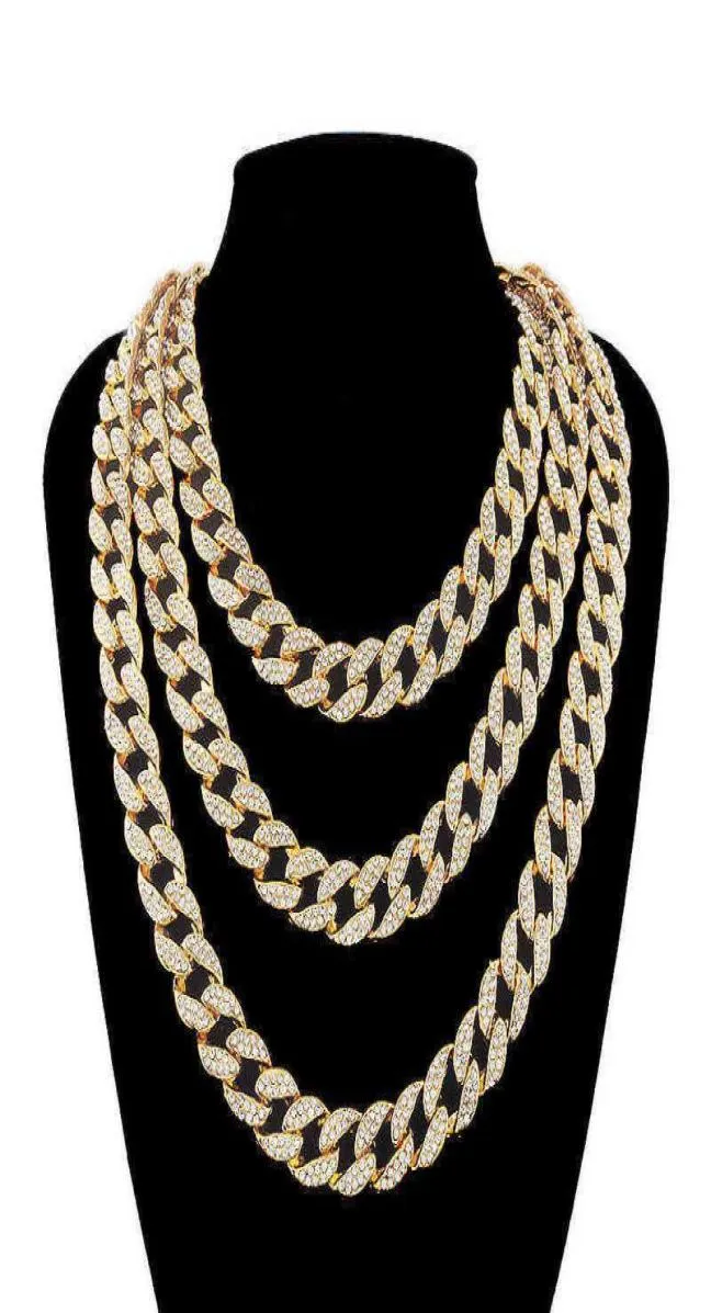 Iced Chain Chain Hip Hop Charmms Jewelry Gold Silver Color Rhinestone Clop Choker para homens Rapper Bling Long Colar Y228676149