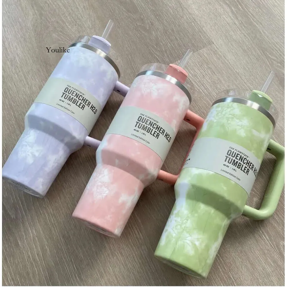 1Pc DHL 40Oz H2.0 Tye Dye Mugs Cups Stainless Steel Tumblers Thermal Insulated 40 Oz 2Nd Generation With Handle Lid And Straw Large Capacity Car Gg0429 0429