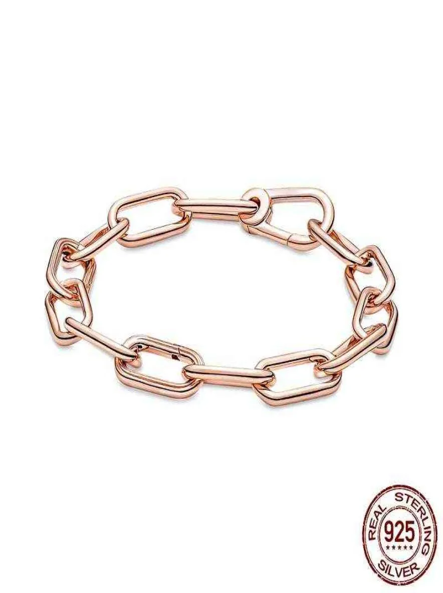 Me Bracelet de chaîne de liaison rose rose or réel 925 argent fit charmes original bricolage pour les bijoux de marque Making Gift Friend5148795