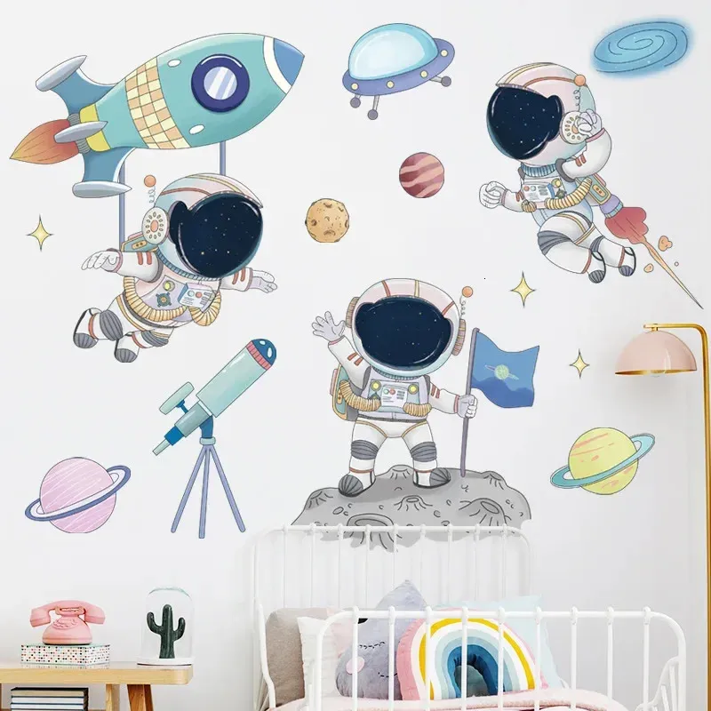 Space Astronaut Wall Pegatinas de pared para niños Decoración de jardines de infancia Decoración de dibujos animados de PVC Decoración del hogar 240426