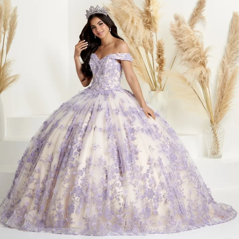 2024 Luxury Purple Princess Quinceanera Vestidos Beading Appliques Lace Tull Birthday Party Vestido de 15 16 Anos