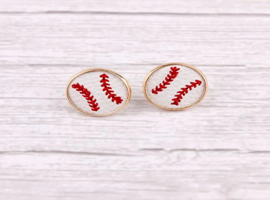 2020 New Arrival Embroidery Baseball Leather Round Stud Earrings For Women Mini Round Leather Sport Ear Stud Jewelry Whole8806892