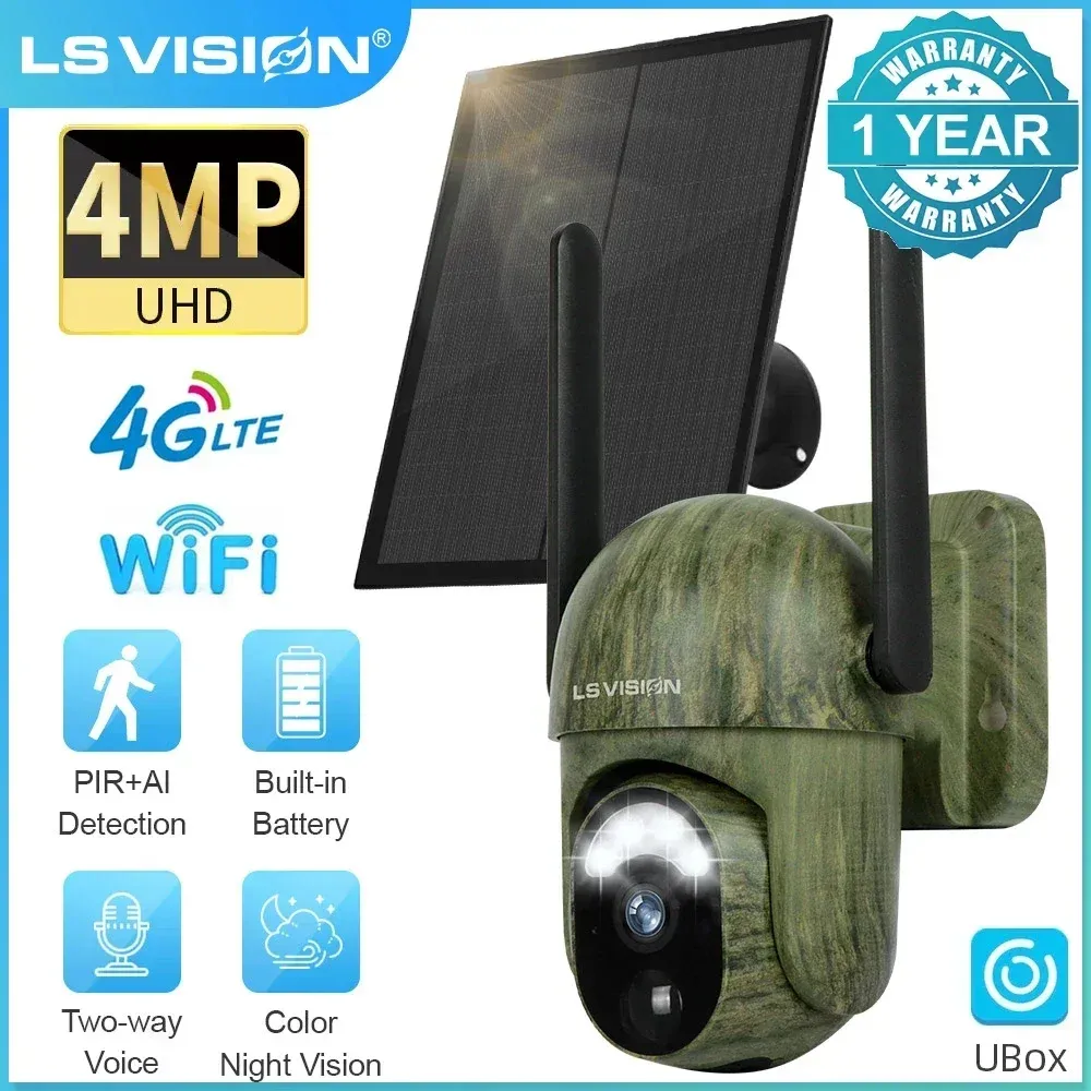 4MP Solar Wireless Security Camera Camera Outdoor Human / Animal Detection 2way Talk IP66 Camouflage imperméable Camouflage pour la chasse