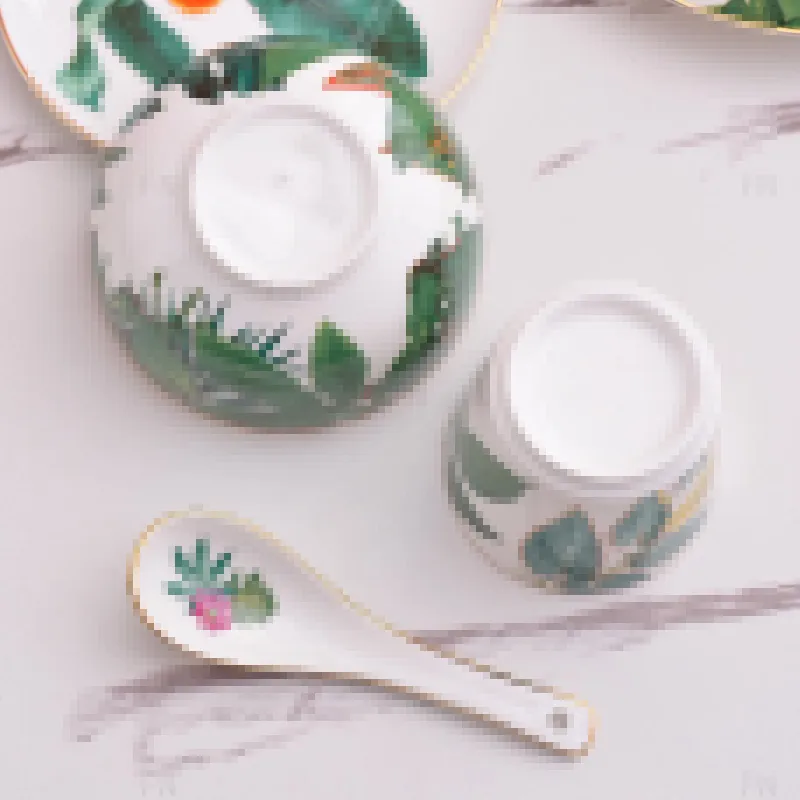 Designer Tableware Sets Tropical Rain Forest Series Bone China Bowls Spoons Cups Plates Ten-pieces Sets Household Using