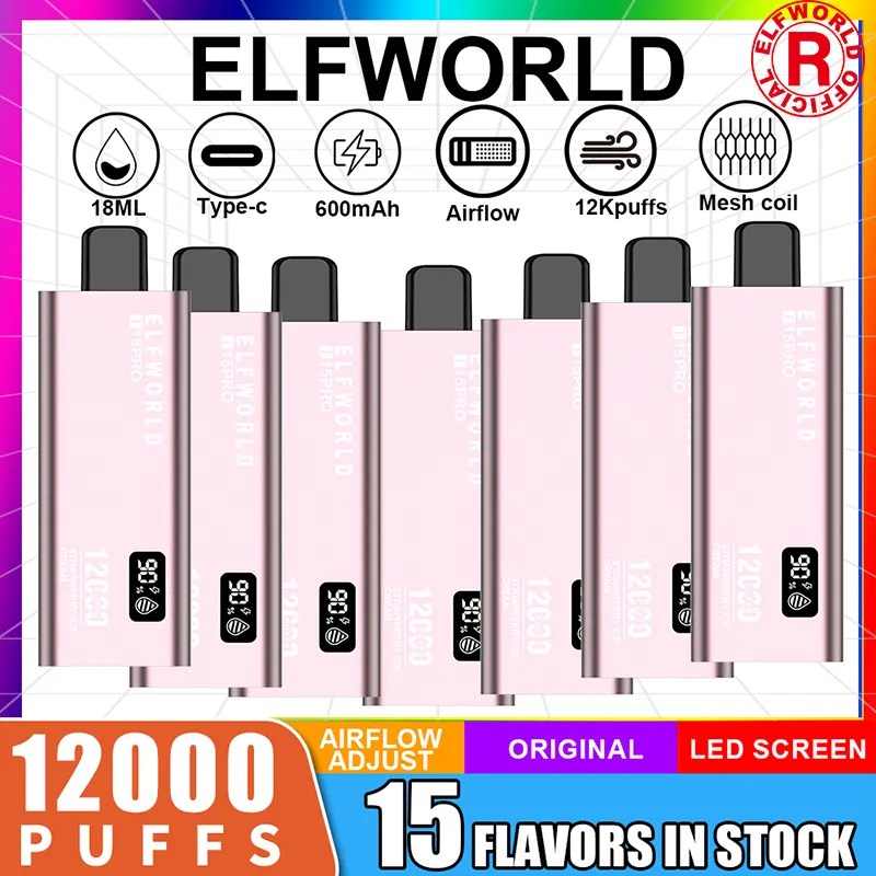 Entrepôt européen original vape rechargeable Elfworld 12000 Puffs Disposable Vape Pen Electronic Cigarettes Kit 600mAh Batterie 12K Puffes de haute qualité pré-rempli
