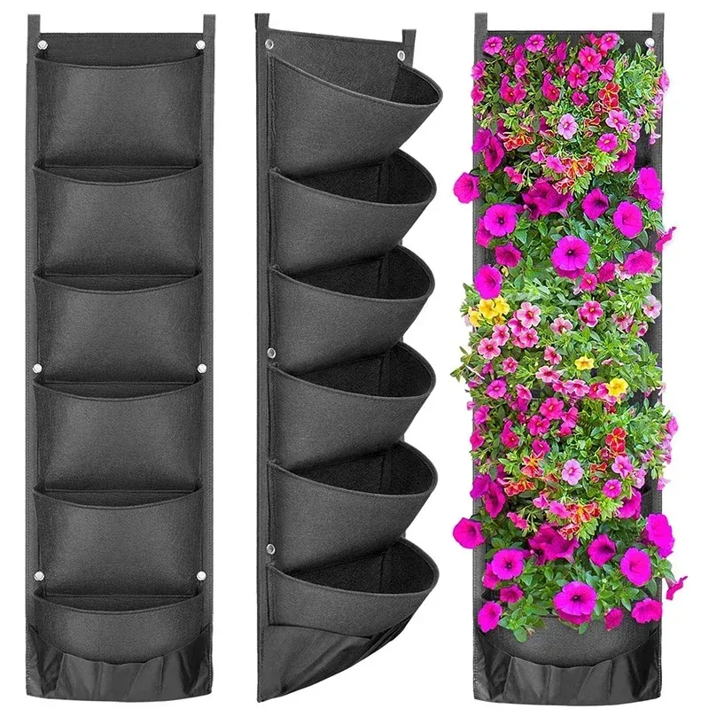 Decorations Vertical Hanging Garden Planter Flower Pots Layout Waterproof Wall Mount Hanging Flowerpot Bag Indoor Outdoor Use Garden Decor