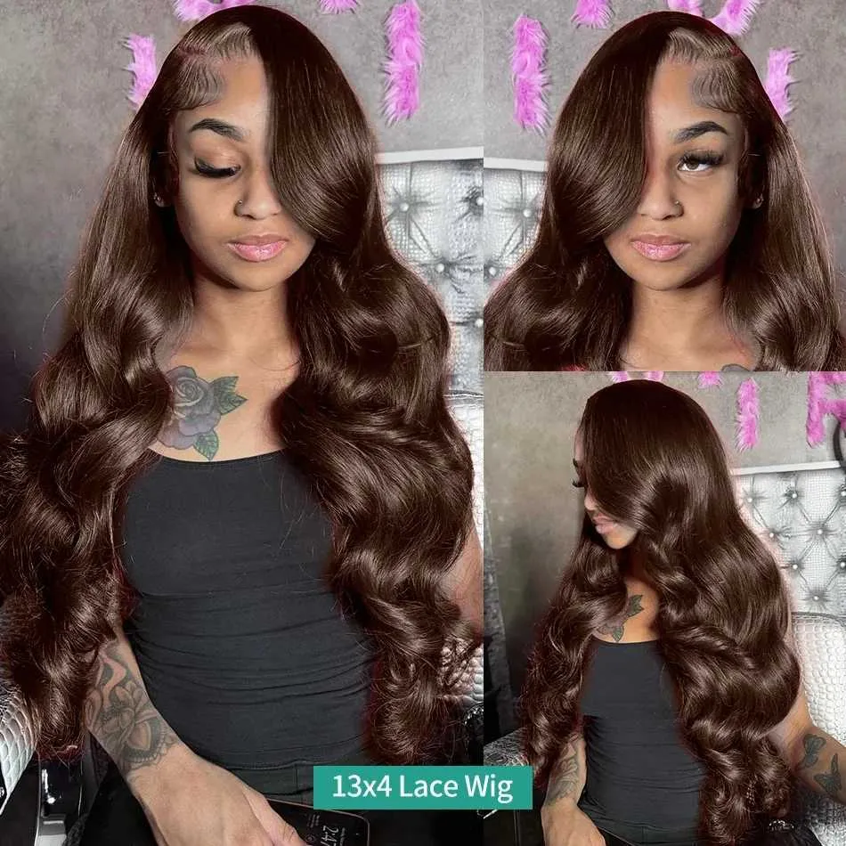 Synthetische pruiken 30 36 inch 250 Dichtheid Chocoladebruine Body Wave 13x4 Lace Front Haren Haar Wig Braziliaans gekleurd 13x6 Vrouw Q240427